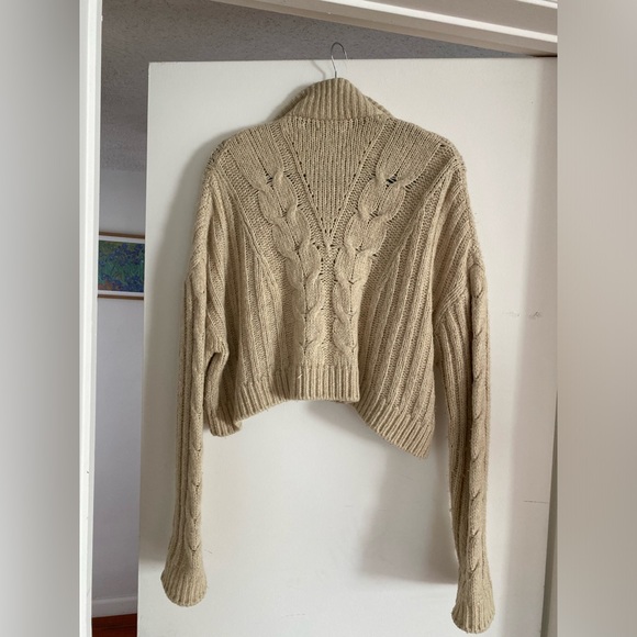 Nanushka Eria Beige Alpaca Wool Blend Cable Knit Pullover Sweater, Size Medium - Picture 7 of 8